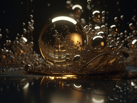 Abstract liquid dynamic shapes futuristic dark black and gold banner created with Generative AI technologyの素材