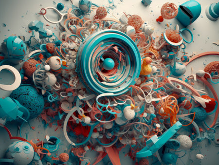 Composition with abstract geometric shapes and primitives Modern Art Wallpaper created with Generative AI technologyの素材