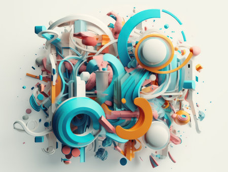 Composition with abstract geometric shapes and primitives Modern Art Wallpaper created with Generative AI technologyの素材