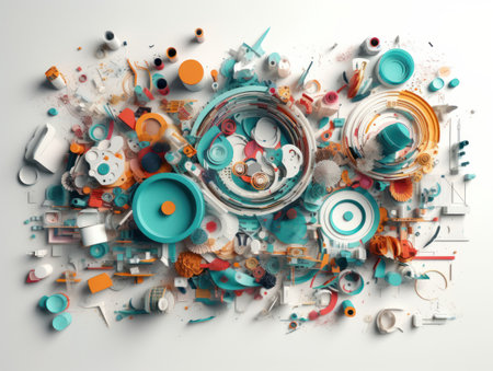 Composition with abstract geometric shapes and primitives Modern Art Wallpaper created with Generative AI technologyの素材