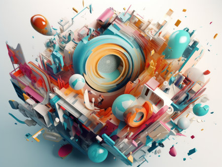 Composition with abstract geometric shapes and primitives Modern Art Wallpaper created with Generative AI technologyの素材