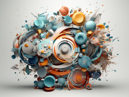 Composition with abstract geometric shapes and primitives Modern Art Wallpaper created with Generative AI technologyの素材