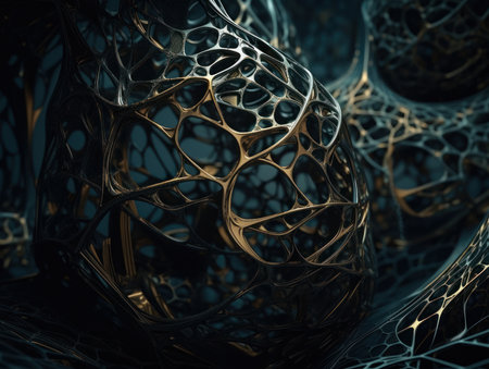 Dark black abstract background An abstract image featuring organic shapes and lines that intersect and overlap created with Generative AI technologyの素材