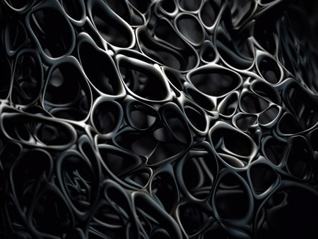 Dark black abstract background An abstract image featuring organic shapes and lines that intersect and overlap created with Generative AI technologyの素材