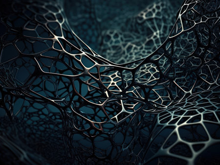 Dark black abstract background An abstract image featuring organic shapes and lines that intersect and overlap created with Generative AI technologyの素材