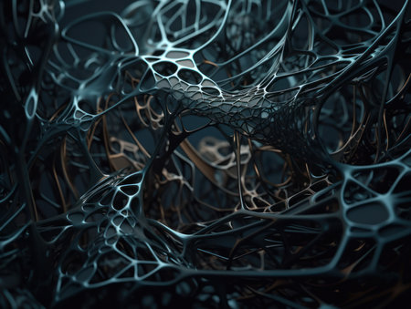 Dark black abstract background An abstract image featuring organic shapes and lines that intersect and overlap created with Generative AI technologyの素材