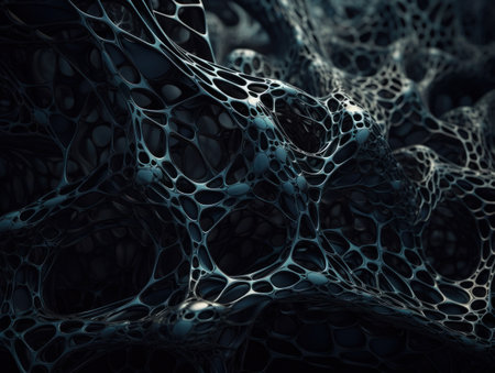 Dark black abstract background An abstract image featuring organic shapes and lines that intersect and overlap created with Generative AI technologyの素材