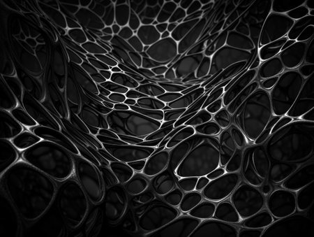 Dark black abstract background An abstract image featuring organic shapes and lines that intersect and overlap created with Generative AI technologyの素材
