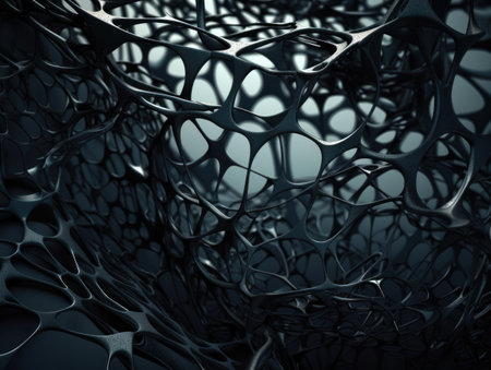 Dark black abstract background An abstract image featuring organic shapes and lines that intersect and overlap created with Generative AI technologyの素材
