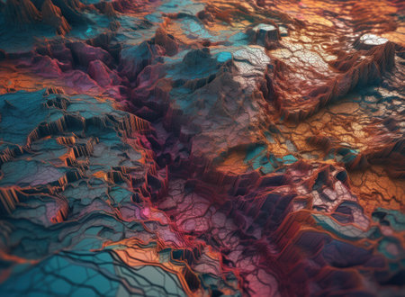 Colorful paper cut terrain background created with Generative AI technologyの素材