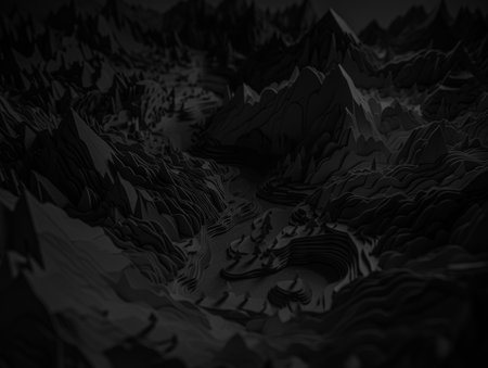 Black and white paper cut terrain background created with Generative AI technologyの素材