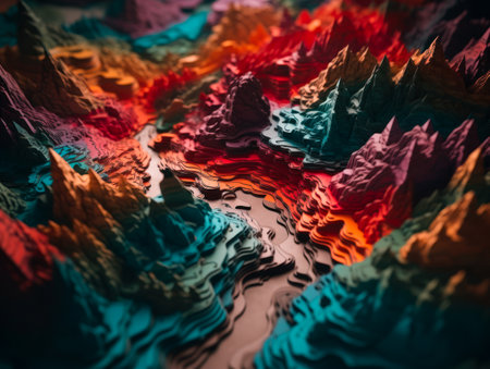 Colorful paper cut terrain mountains background created with Generative AI technologyの素材