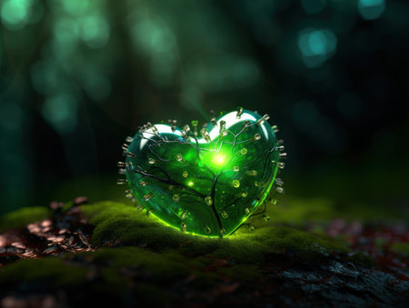 Green heart that represents environmental protection created with Generative AI technologyの素材