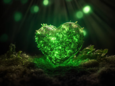 Green heart that represents environmental protection created with Generative AI technologyの素材