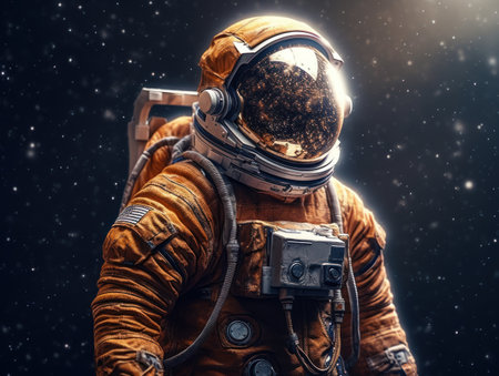 Astronaut in spacesuit against the background of the night sky Created with Generative AI technology.の素材