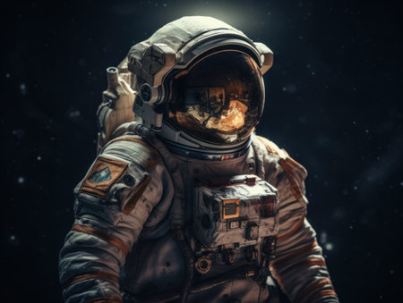 Astronaut in spacesuit against the background of the night sky Created with Generative AI technology.の素材