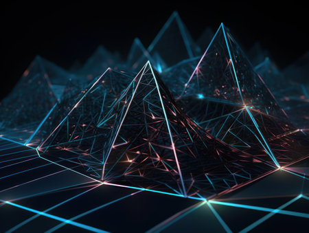 Futuristic abstract triangle geometric background created with Generative AI technology.の素材