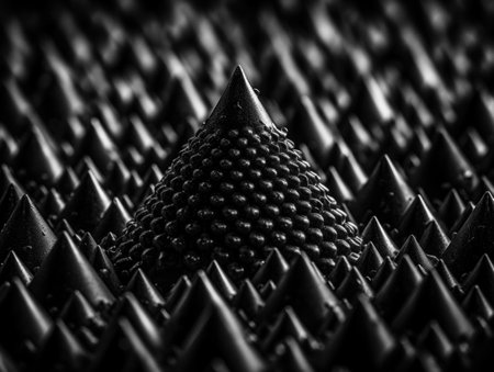 Futuristic abstract pyramid geometric dark black background created with Generative AI technology.の素材