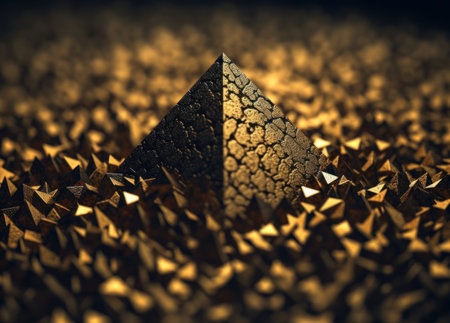 Futuristic abstract golden pyramid geometric background created with Generative AI technology.の素材
