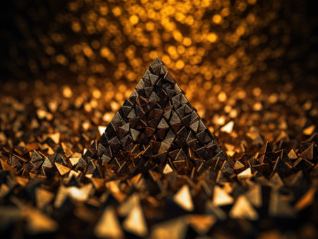 Futuristic abstract golden pyramid geometric background created with Generative AI technology.の素材