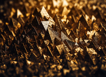 Futuristic abstract golden pyramid geometric background created with Generative AI technology.の素材