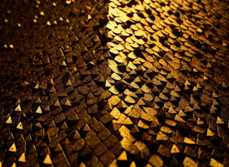 Futuristic abstract golden pyramid geometric background created with Generative AI technology.の素材