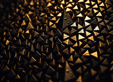 Futuristic abstract golden pyramid geometric background created with Generative AI technology.の素材