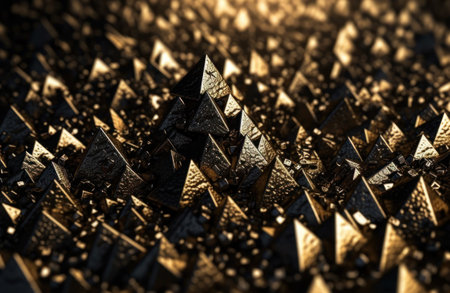 Futuristic abstract golden pyramid geometric background created with Generative AI technology.の素材