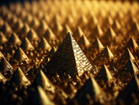 Futuristic abstract golden pyramid geometric background created with Generative AI technology.の素材