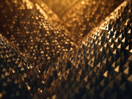 Futuristic abstract golden pyramid geometric background created with Generative AI technology.の素材