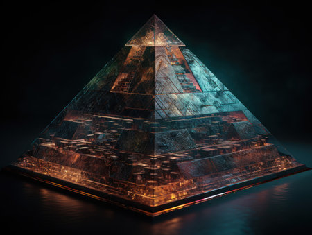 Futuristic abstract pyramid geometric background created with Generative AI technology.の素材