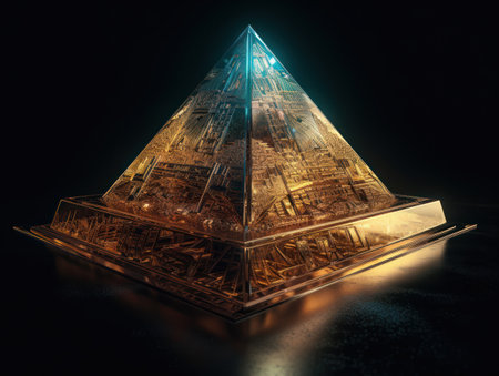 Futuristic abstract pyramid geometric background created with Generative AI technology.の素材