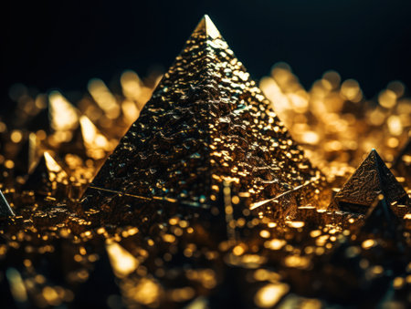 Futuristic abstract golden pyramid geometric background created with Generative AI technology.の素材
