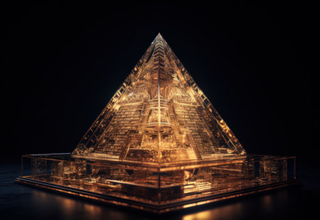Futuristic abstract pyramid geometric background created with Generative AI technology.の素材