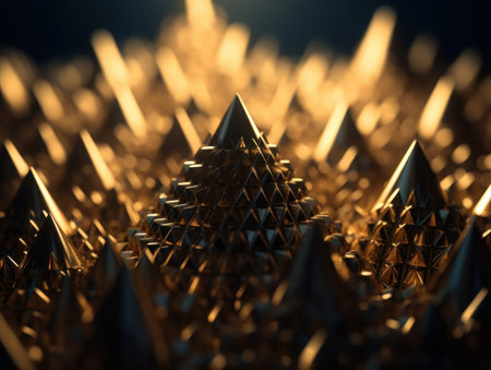 Futuristic abstract golden pyramid geometric background created with Generative AI technology.の素材