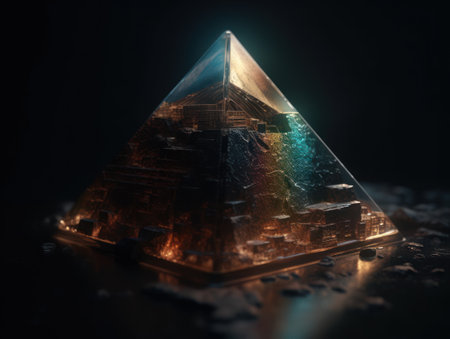 Futuristic abstract pyramid geometric background created with Generative AI technology.の素材