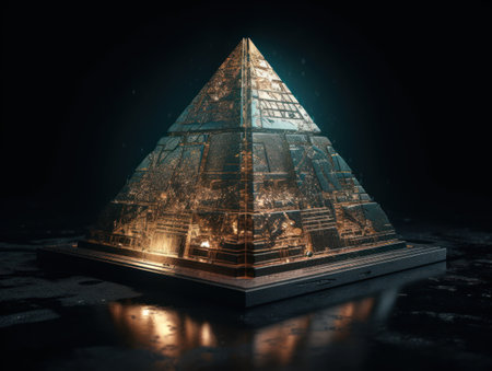 Futuristic abstract pyramid geometric background created with Generative AI technology.の素材