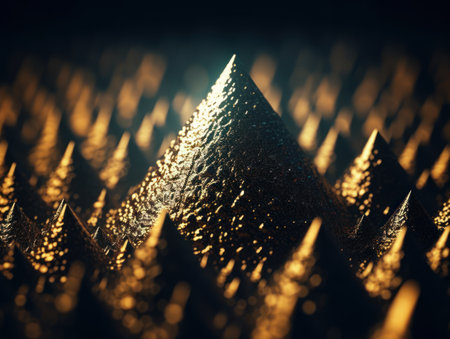 Futuristic abstract golden pyramid geometric background created with Generative AI technology.の素材