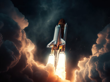 Space shuttle taking off into the sky Created with Generative AI technologyの素材