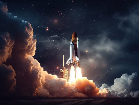 Space shuttle taking off into the sky Created with Generative AI technologyの素材