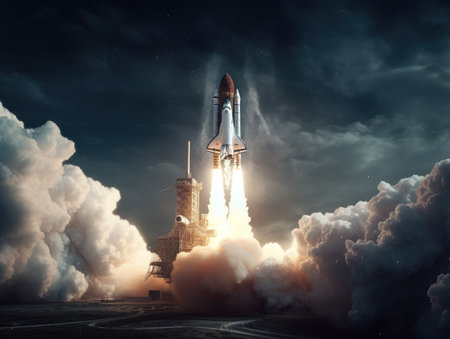 Space shuttle taking off into the sky Created with Generative AI technology.の素材