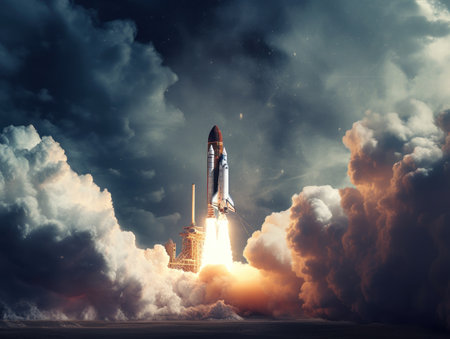 Space shuttle taking off into the sky Created with Generative AI technology.の素材