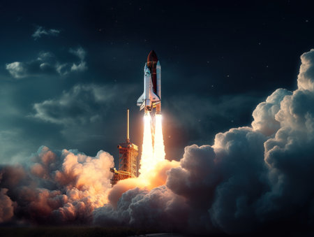 Space shuttle taking off into the sky Created with Generative AI technology.の素材