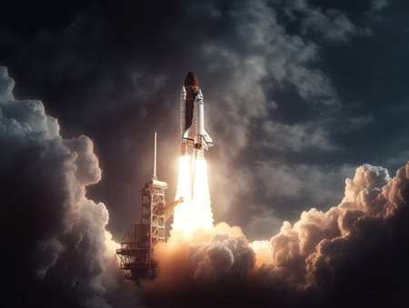 Space shuttle taking off into the sky Created with Generative AI technology.の素材