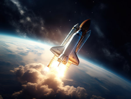 Space shuttle taking off into the sky Created with Generative AI technology.の素材