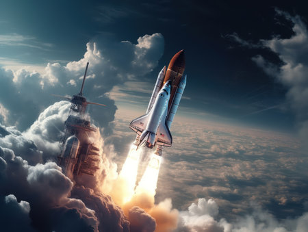 Space shuttle taking off into the sky Created with Generative AI technology.の素材