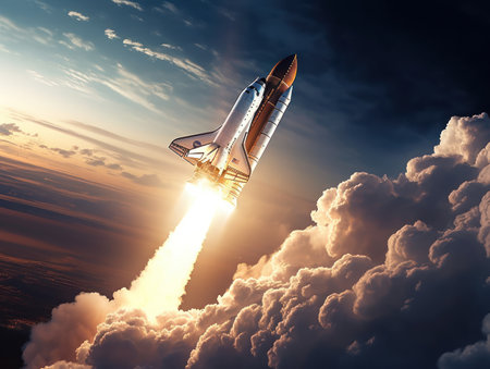 Space shuttle taking off into the sky Created with Generative AI technology.の素材