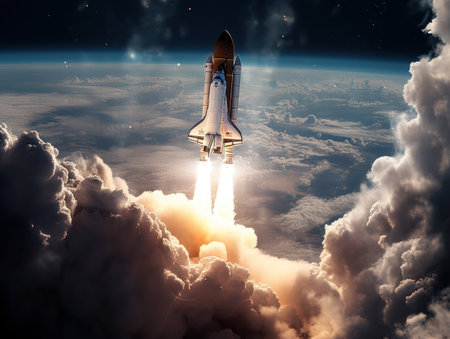 Space shuttle taking off into the sky Created with Generative AI technology.の素材