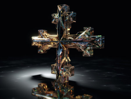 Crystal cross on a black background Created with Generative AI technologyの素材