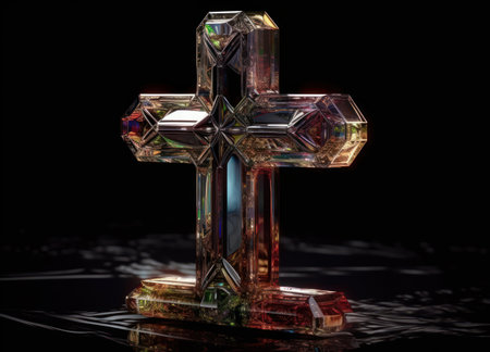 Crystal cross on a black background Created with Generative AI technologyの素材